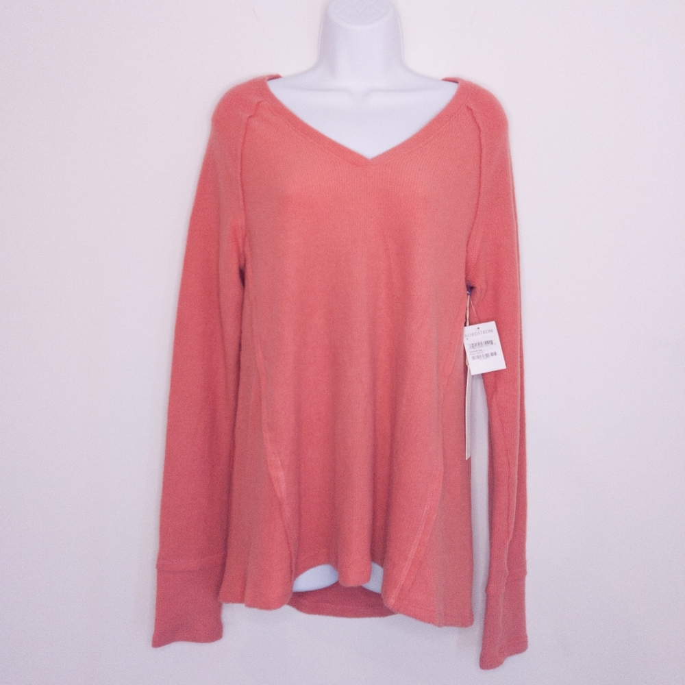 Caslon Women's V-neck Sweater Top Peach Small Long Sleeve Shirt